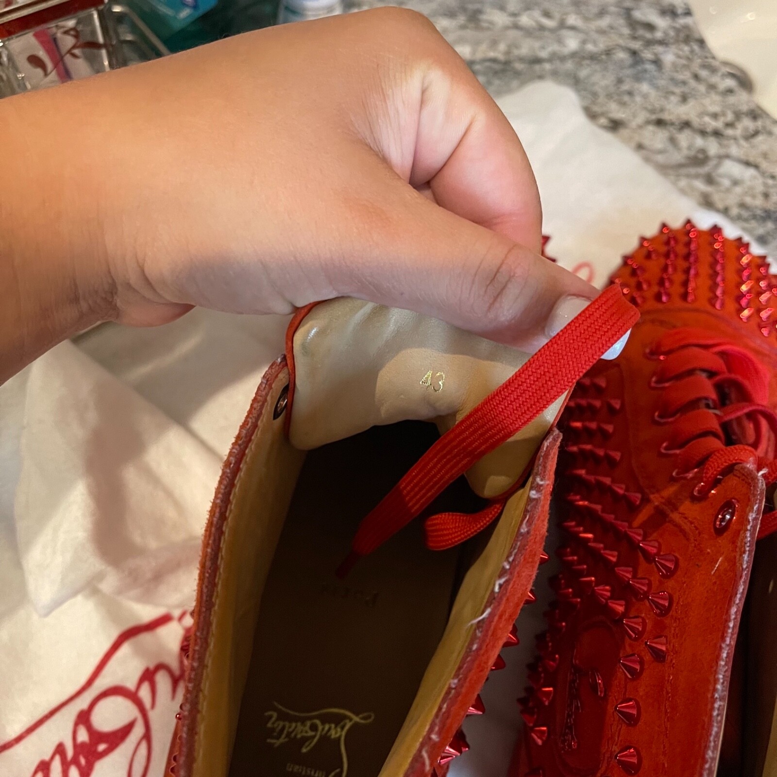 靴 ChristianLouboutin SAKOUETTE MAROC FLAT CHRISTIAN LOUBOUTIN Fabric Sakouette Face Spikes Polka Dot