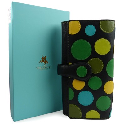 Ladies Leather Polka Large Flap Over Purse/Wallet by Visconti Gift Box Coin