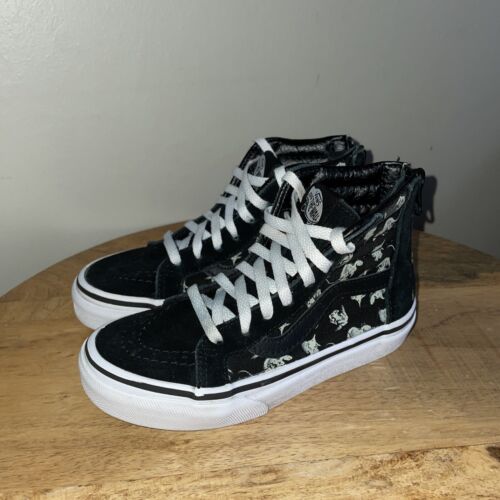 VANS Sk-8 Kids Black White Hi Top Glow in Dark Skate Shoes VANS Sk-8 Kids Black White Hi Top Glow in Dark Skate Shoes