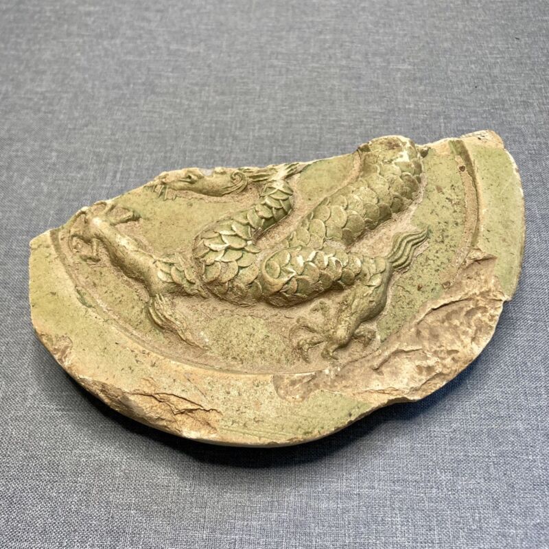 China antique DRAGON Relief Eaves tile ming dynasty 明 绿釉龙纹瓦当