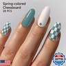 DUKASOU Semi Cured Gel Nails Strips, 28 pcs Gel Nail Stickers Work with Any UV Lamp, Nail Wraps for Women Home DIY Nails Art (Spring-Colored Chessboard)