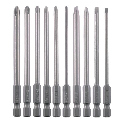 Long Screwdriver Bit Set Slotted SL3 SL4 SL5 SL6 Phillips PH1 PH2 10PCS 1/4 I...