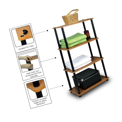 Furinno (99557LC/BK) Turn-N-Tube 4-Tier Multipurpose Shelf Display Rack - Lig...