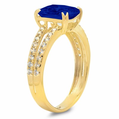 Pre-owned Pucci 3.50 Cushion Simulated Blue Sapphire Classic Bridal Ring Solid 14k Yellow Gold