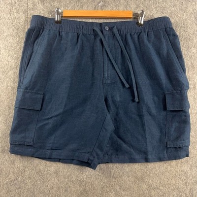 Cubavera Men's Linen Blend Cargo Shorts Large Blue Drawstring Elastic Waist NWT