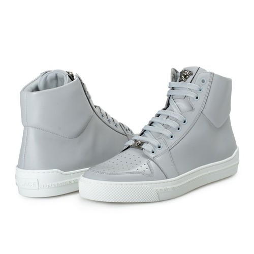 Pre-owned Versace Men's Gray Leather High Top Fashion Sneakers Shoes Sz 7 8 9 10 11