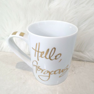 Pier 1 ''Hello Gorgeous'' Large Mug White With Gold Letters & Design