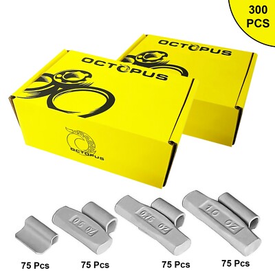 300 Pcs ASSORTMENT OCTOPUS Clip On Wheel Weight Balance P-STYLE .25 .50 .75 1oz