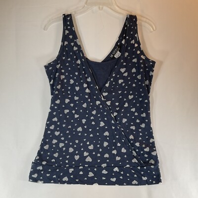 Self Esteem Juniors Blue w/ Grey Hearts Layered Wrap Style Tank Top Size Large