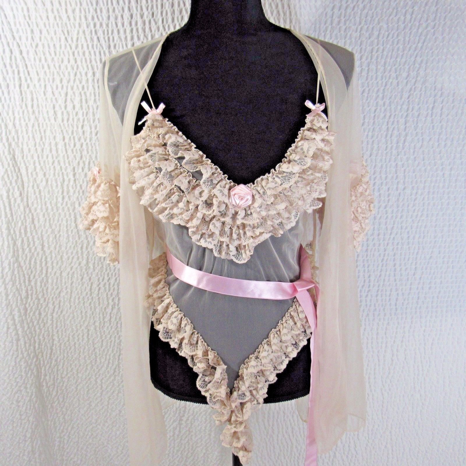 Ruffle Lace Teddy Lingerie Set Bodysuit and Wrap Blush Pink 3pc Chorus Line