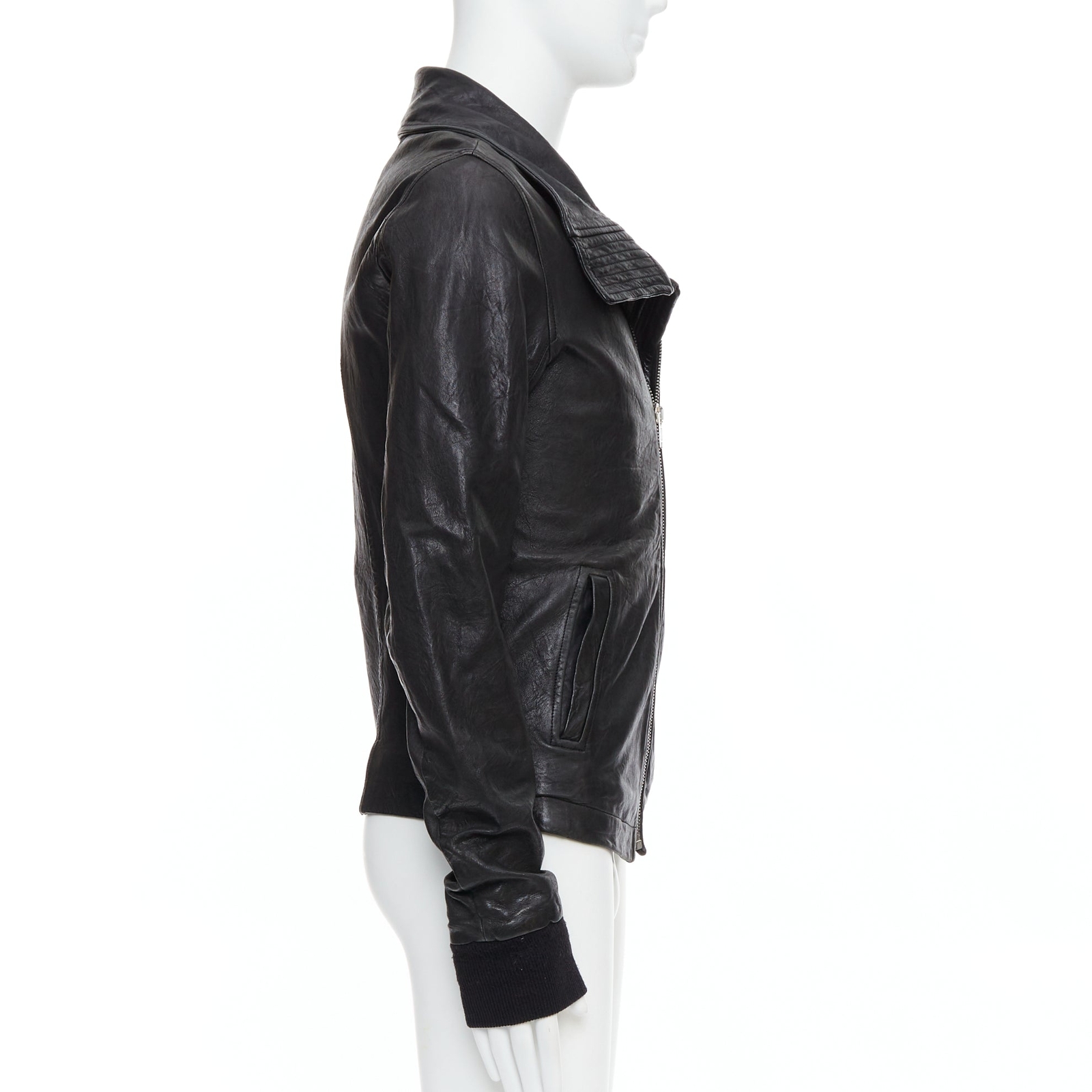 RICK OWENS black lambskin leather Olmar Mirta zip motorcycle RICK OWENS black lambskin leather Olmar Mirta zip motorcycle