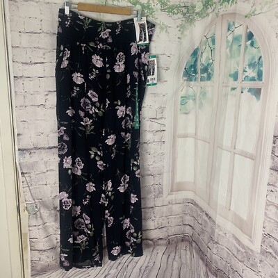 Three Dots High-Waist Wide Legs Pants Women SZ XL Floral Stretch Semi-Sheer