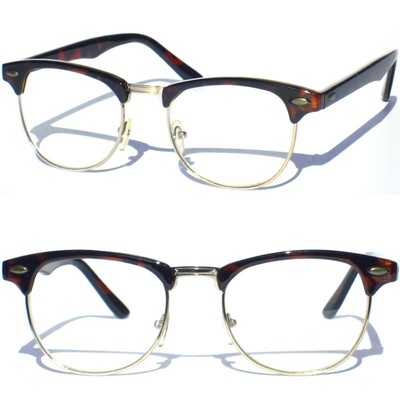 Half Frame Browline Classic Retro Clear Lens Glasses Half Brow Tortoise Shell
