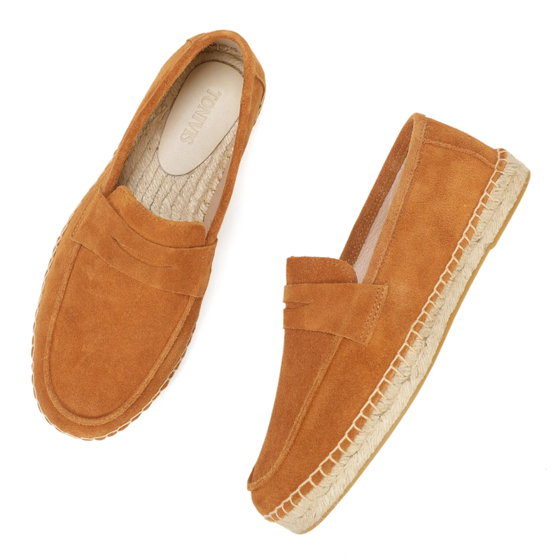 Men'S Jute Espadrilles Slip on Loafers Genuine Cow Suede Leather Casual Shoes