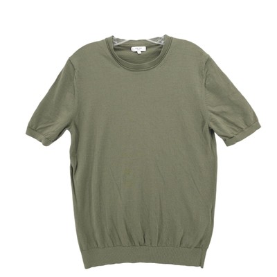 REISS Wiltshire Olive Green 100% Wool Short Sleeve Knit Top Tee Men's LARGE