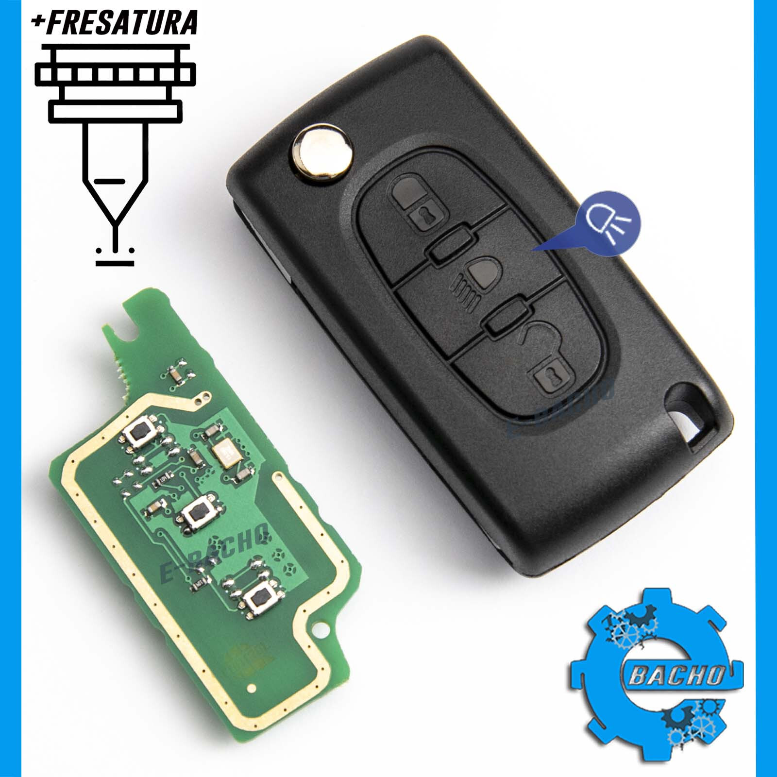 CHIAVE TELECOMANDO PER CITROEN C2 C3 C4 JUMPY 433MHZ ID46 LUCE + FRESATURA