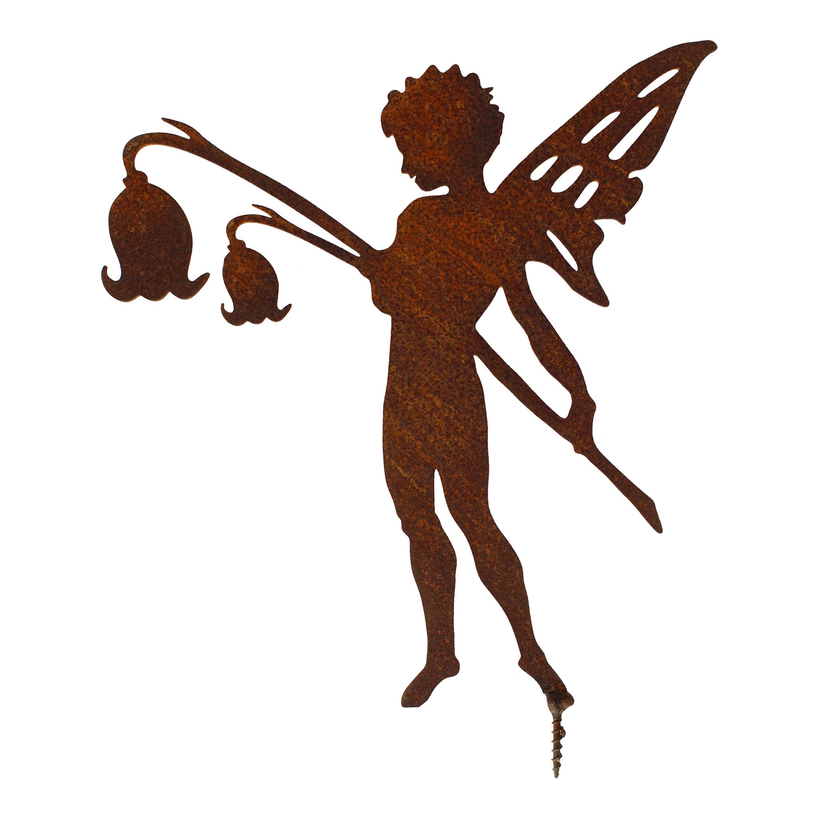 Rost Elfe mit Glockenblume zum Einschrauben Edelrost Gartendeko Metall Dekofigur