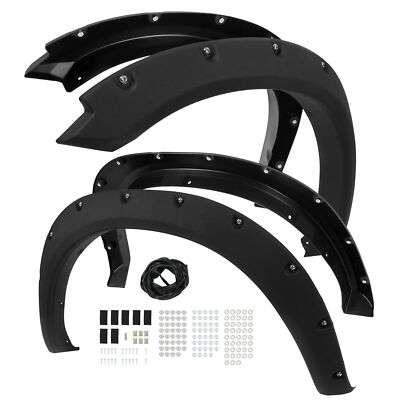 FOR 2009-2023 DODGE RAM 1500 BLACK POCKET RIVETED WHEEL FENDER FLARES BOLT STYLE