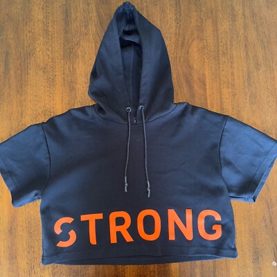 Strong ID Zumba Wear Crop Top Hoodie Sweatshirt Short Sleeve Small Black