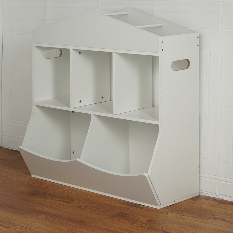 Kids Bookshelf Toy Storage White, Toy Cubby w/ Book Shelf Organizer Freestanding