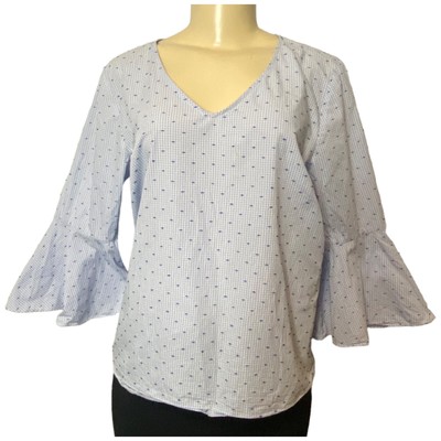 ANTHROPOLOGIE Jane & Delancey Top Blue Gingham Check V-Neck Size Medium