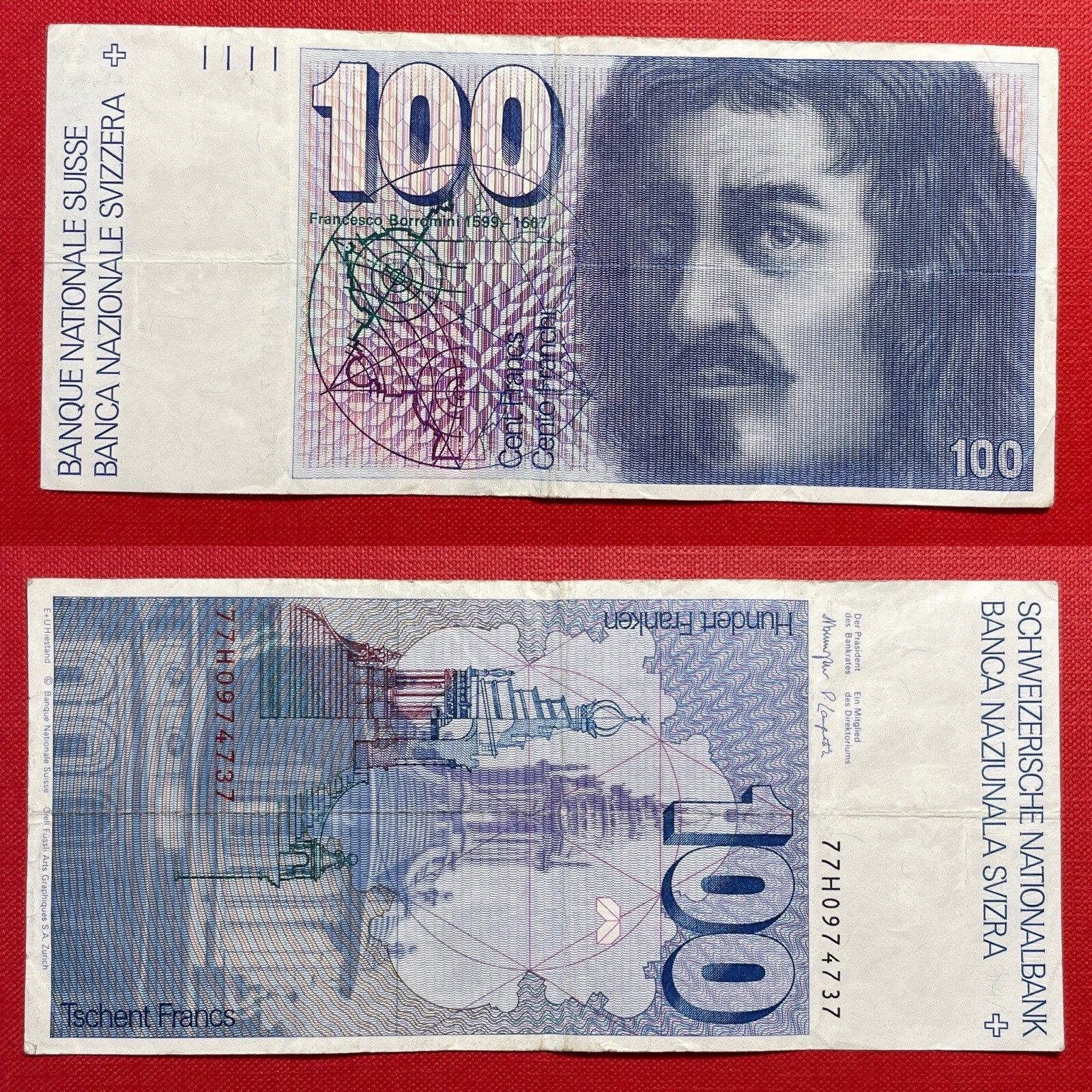 🇨🇭Rare 100 Swiss Francs Paper CHF 1977 Switzerland P-57b.2