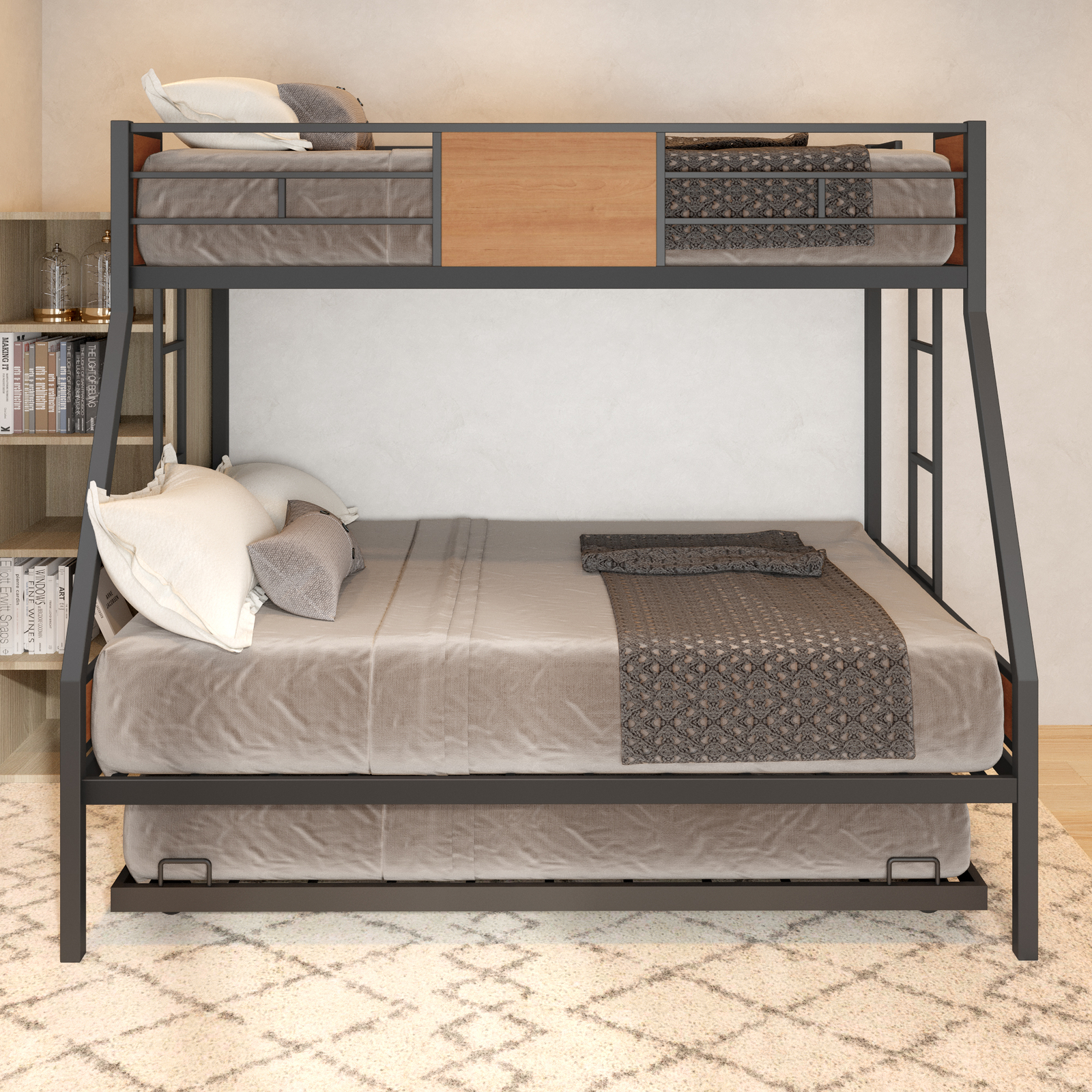 With Trundle And Ladders Metal Bed Platform Frame