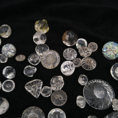 Mixed Lot of 50+ Clear Glass Buttons -  Round Textured Faceted