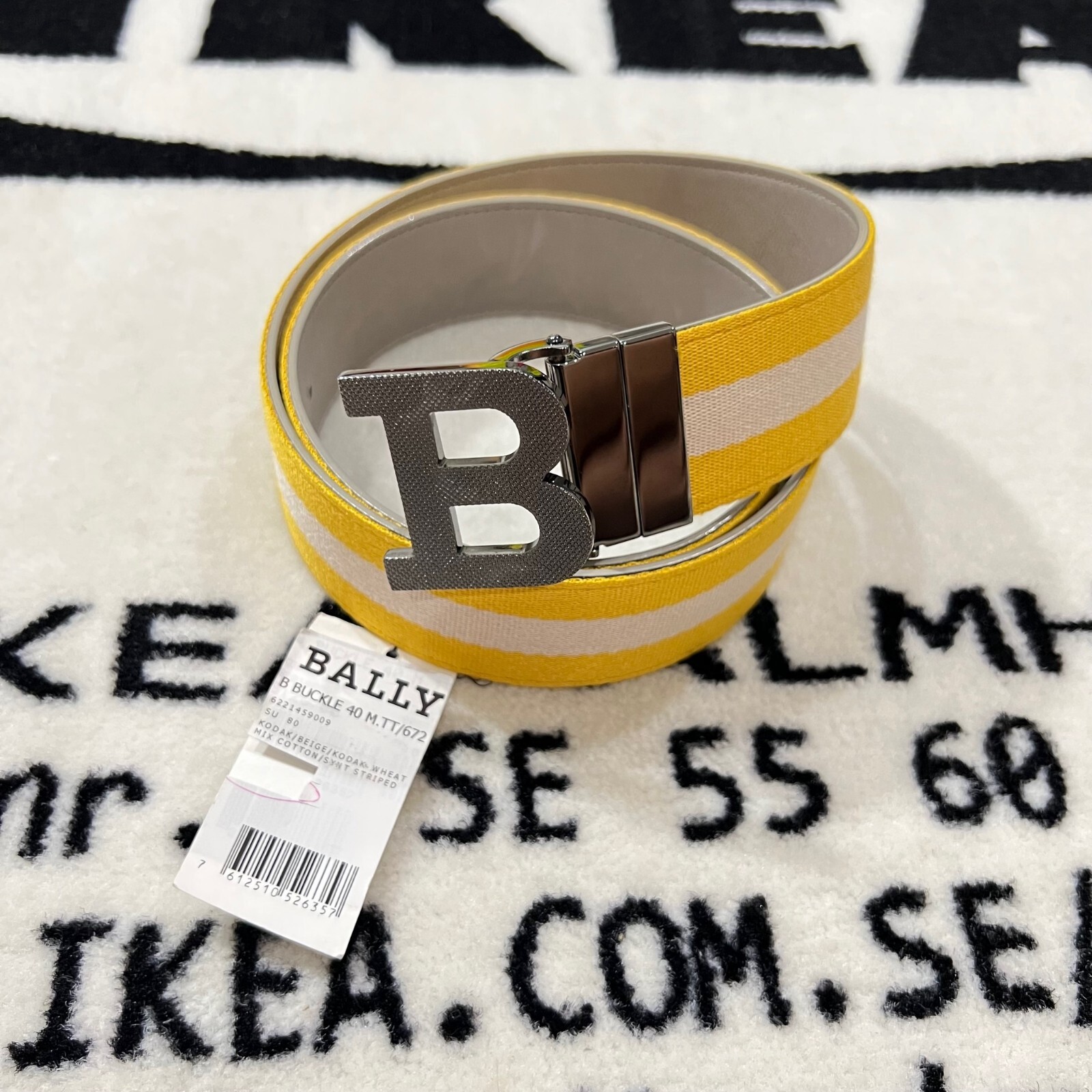 Reversible Bally Switzerland Metal B Buckle Yellow White to