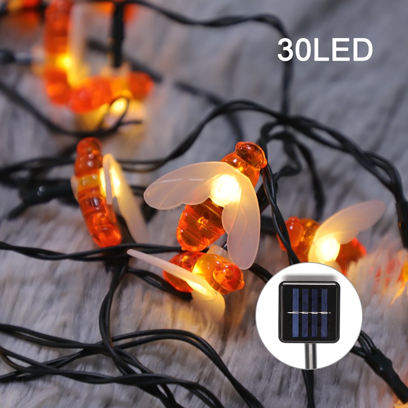 30 LED Solar Bienen Lichterkette Garten Außen Outdoor Beleuchtung Lampe Party