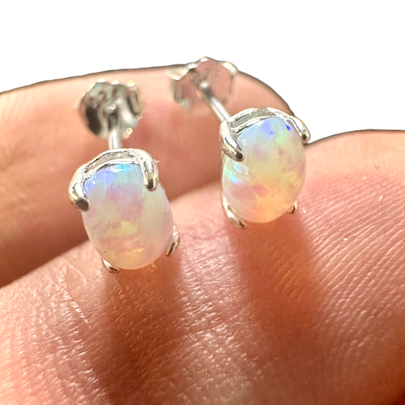 925 Sterling Silver Opal Stud Earrings For Women Fire Opal Earrings 925 Silver