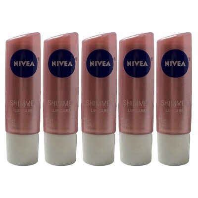5 Pack Nivea Shimmer Lip Care 0.17 oz Shea Butter Pearl Silk Tinted Pink SEALED