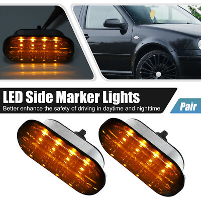 Pair LED Side Marker Turn Signal Lights Assembly Smoked for VW MK4 Golf Amber