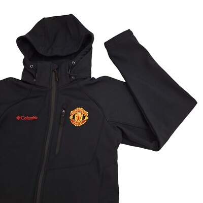 Columbia Manchester United Cascade Ridge Softshell Jacket Mens Small Black EUC
