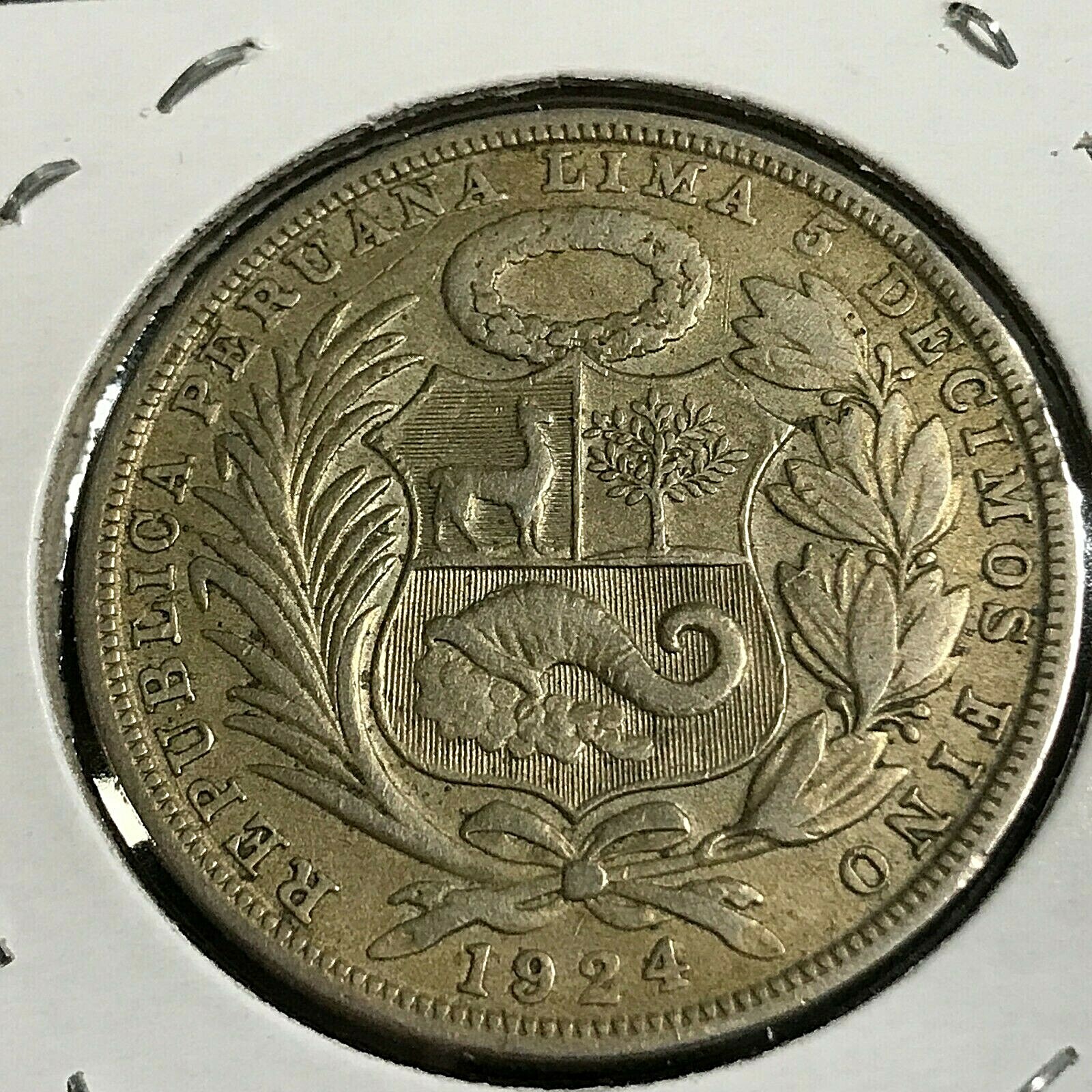 1924 PERU SILVER ONE SOL NICE CROWN COIN