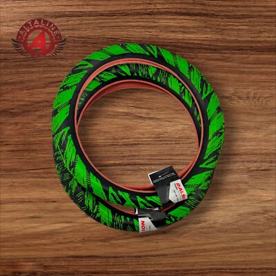 ALTALINE BICYCLE BMX SEMI-SLICK TIRE TREAD 20 X 2.35 FIRE GREEN GRAPHIC DESIGN.