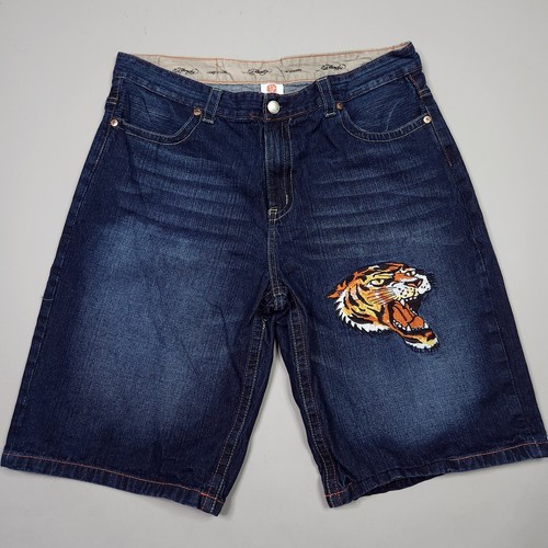 Ed Hardy Y2k 90s Tiger Embroidered Jean Shorts Jorts
