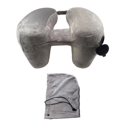 Head Rest Pillow H-shaped Relieve Fatigue Long Trip Inflatable Cervical Spi Grey