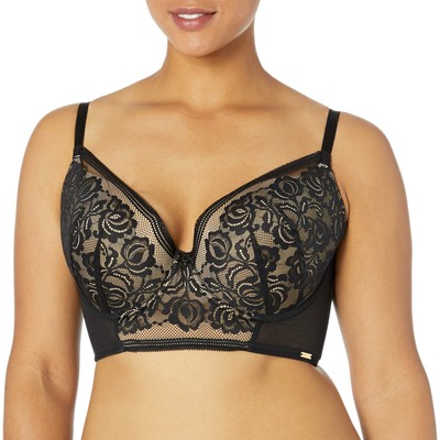 Women's Padded Longline Bra, Black (Black/Nude), 38DD