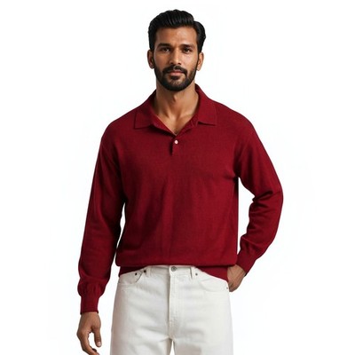 Peter Millar Sweater Men's Size Large Red Wool Silk Cashmere Polo Vintage