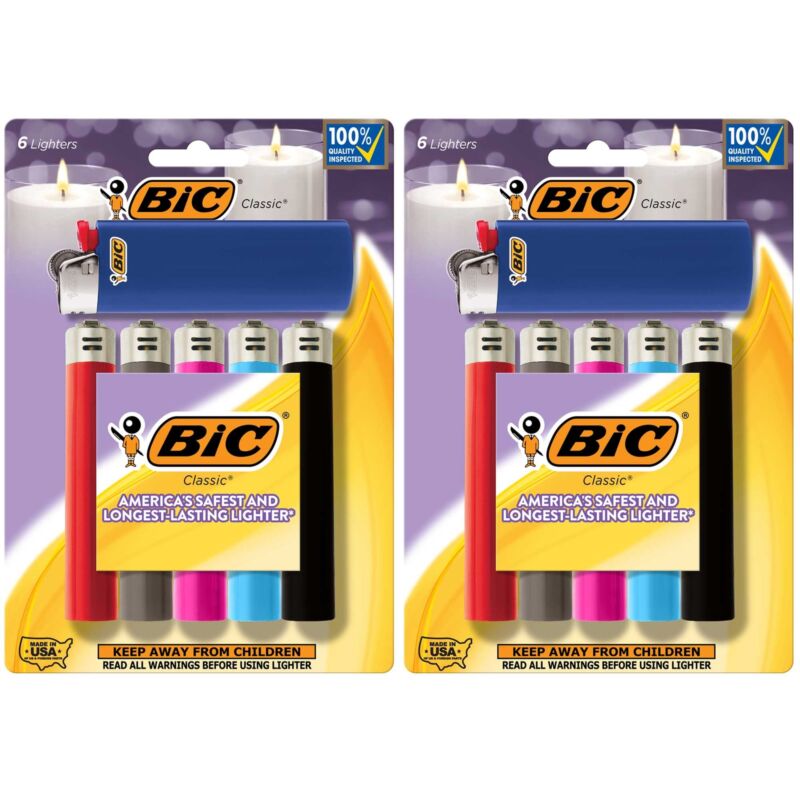 BIC Classic Lighters, Assorted Colors, 12-Pack of Lighters (Packaging May
