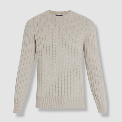 Pre-owned Goodman $795 Bergdorf  Men's Beige Cashmere Ribbed Crewneck Sweater Size X-large