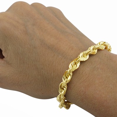 NURAGOLD 10K YELLOW GOLD 9MM ROPE DIAMOND CUT ITALIAN CHAIN BRACELET MENS THICK WIDE 8"
