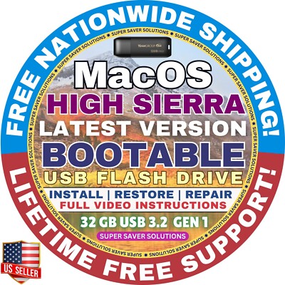 MacOS High Sierra Mac Repair Install Service BOOTABLE USB Flash Drive, FAST SHIP