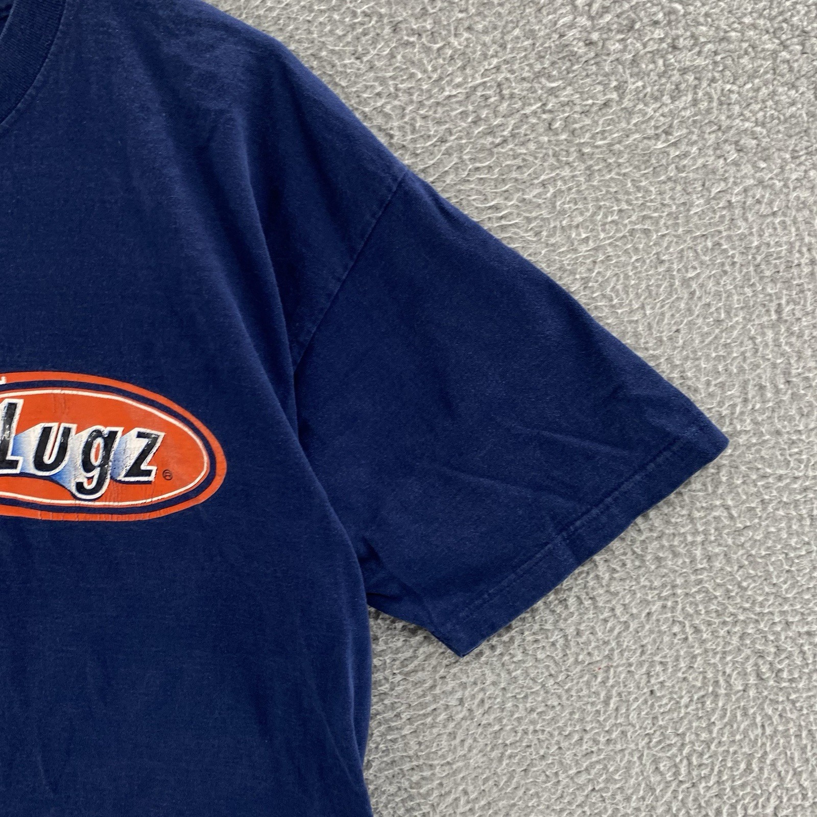 VINTAGE Lugz T Shirt Men Extra Large Blue Big Spellout Logo Street Hip Hop Y2K