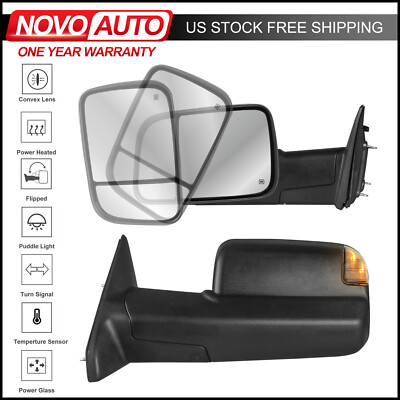 Pair Power Heated Tow Mirrors For 2009-2018 Dodge Ram w/ Temperature Sensor New