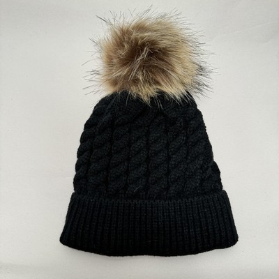 Baby / Toddler NWOT Black Cable Knit Pom Beanie Cap