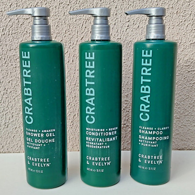 Lot de 3 crabtree Evelyn shampooing revitalisant gel douche Jumbo 15 fl oz 44...