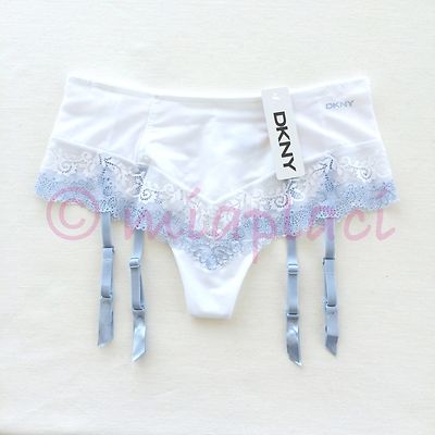 NWT DKNY Seductive Lights Thong with Garters Bridal #DK1035 White/Blue Small