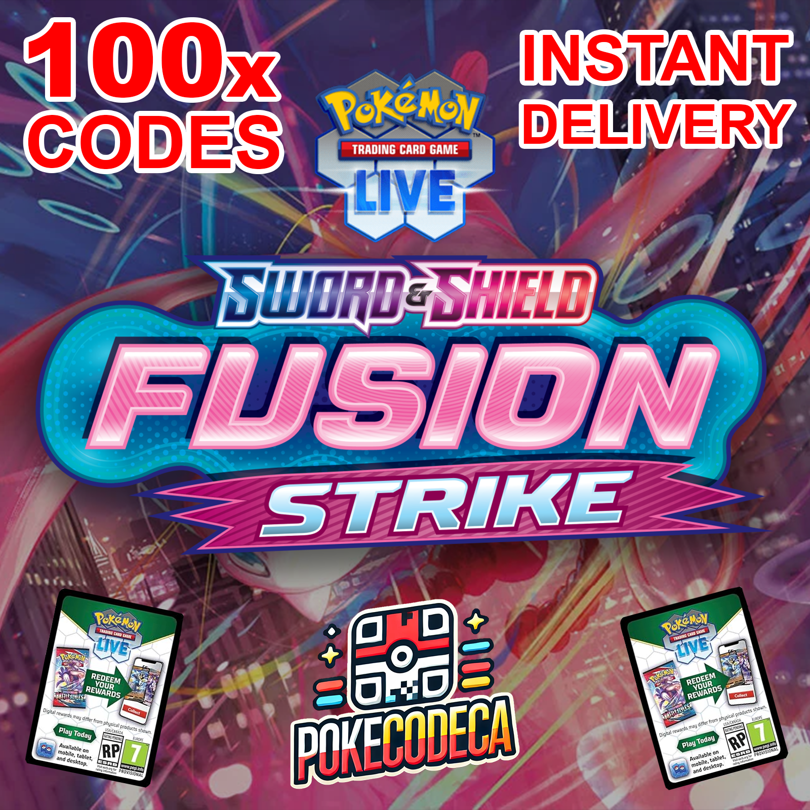 100x Fusion Strike Codes Pokemon TCG Live Online Booster Packs *INSTANT MESSAGE*